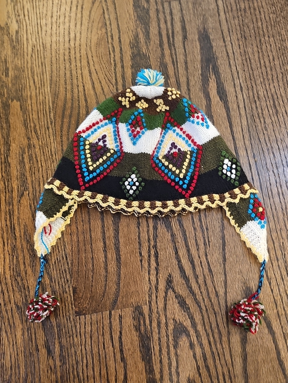 Colorful Knit Beanie with Pom-Poms - Picture 3 of 5